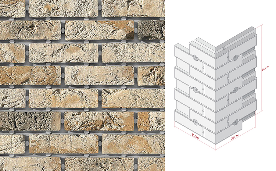 Термопанель угловая White Hills Лондон брик Design Y304-15, толщина пенополистирола 60 мм