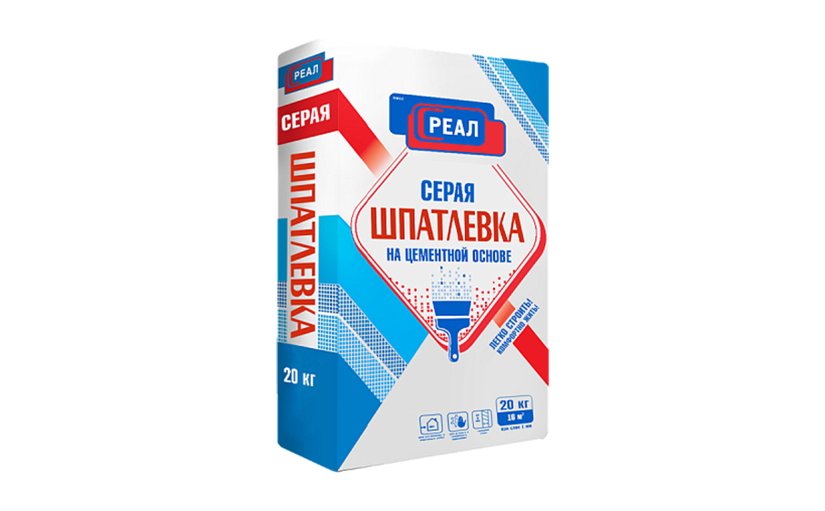 Шпаклевка РЕАЛ, серый, 20 кг