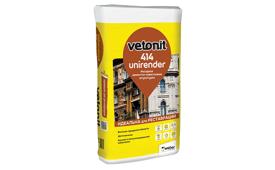 Цементно-известковая фасадная штукатурка weber.vetonit Unirender 414, 25 кг