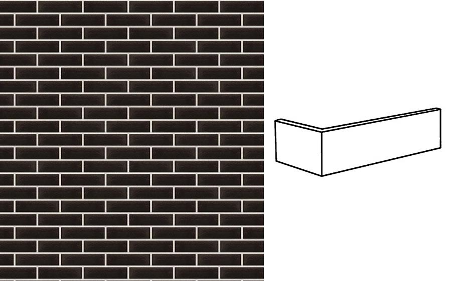 Клинкерная плитка угловая King Klinker Free Art 17 Onyx black, 250*65*120*10 мм