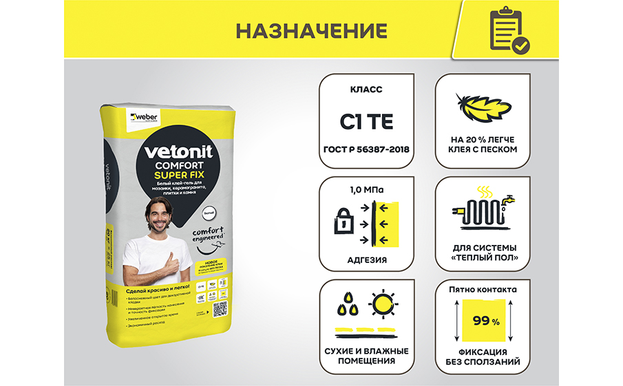 Плиточный клей-гель vetonit comfort super fix, 20 кг