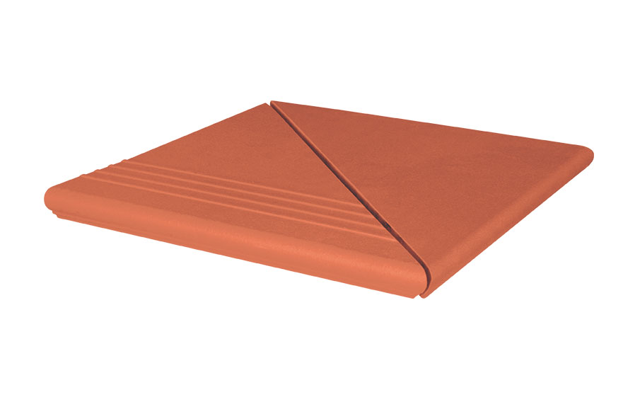 Клинкерная ступень угловая деленная венецианская гладкая King Klinker 01 Ruby red, 330*330*14 мм