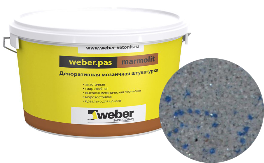 Декоративная мозаичная штукатурка weber.pas marmolit, k16 S, 25 кг