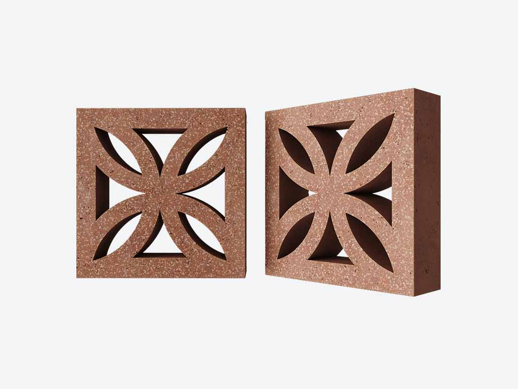 Декоративный бриз-блок Mesterra Кобого / Cobogo 0201, терракотовый LUX, 250*250*50 мм