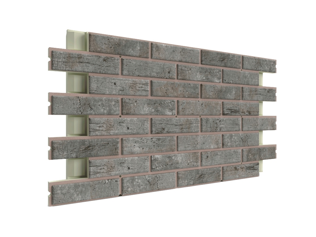 Термопанель ППУ с клинкерной плиткой толщиной 12 мм BestPoint Exclusive Cement Dark 1166*616*65 мм