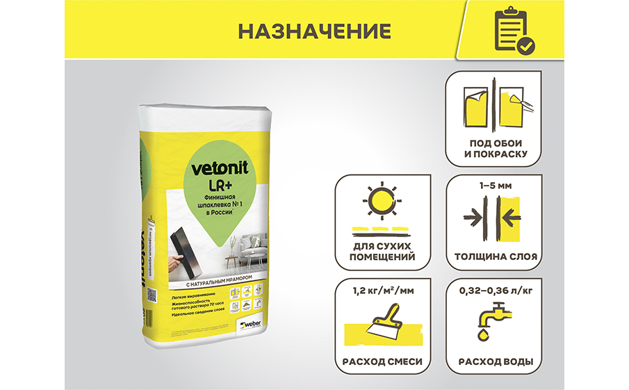 Финишная шпаклевка weber.vetonit LR+, белая, 5 кг