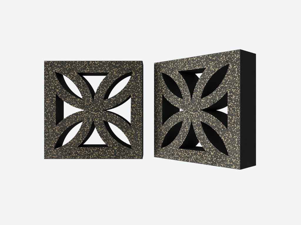 Декоративный бриз-блок Mesterra Кобого / Cobogo 0201, черный LUX, 250*250*70 мм