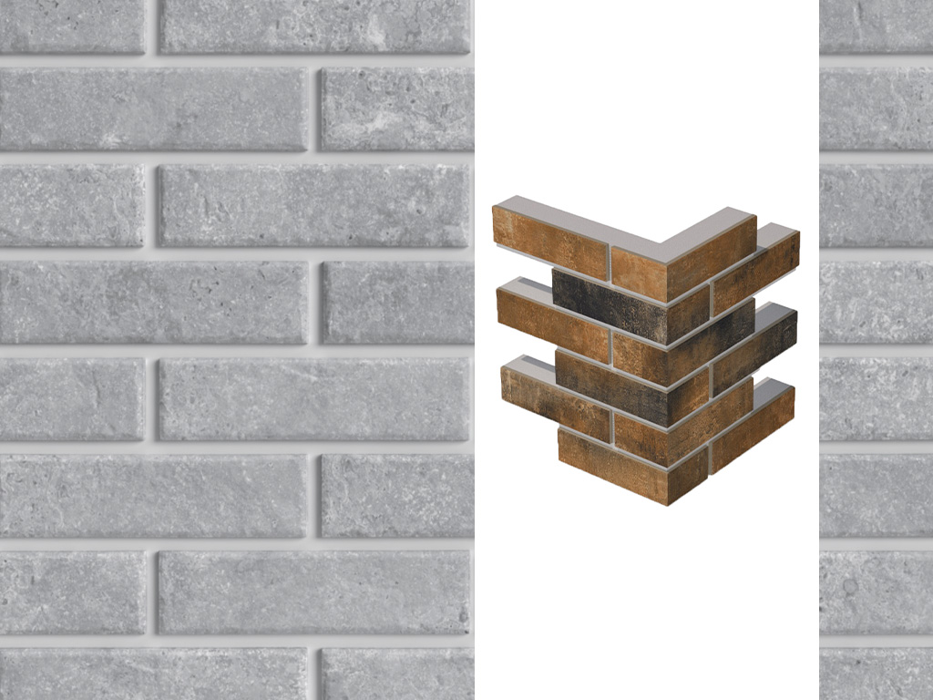 Термопанель угловая ППС с клинкерной плиткой толщиной 12 мм BestPoint Exclusive Cement Gray 243/365*470*50 мм 