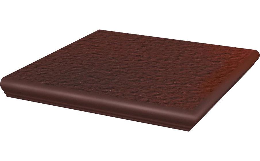 Клинкерная угловая ступень с капиносом Paradyz Cloud Brown, структурная, 330*330*11 мм