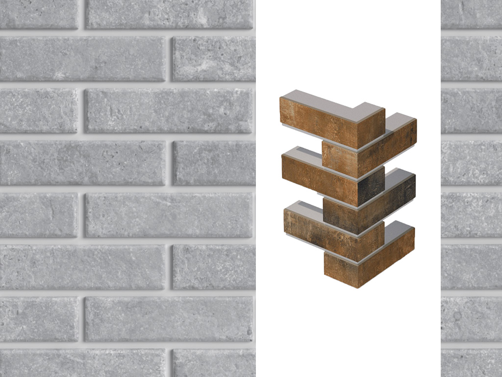 Термопанель угловая ППС с клинкерной плиткой толщиной 12 мм BestPoint Exclusive Cement Gray 115/236*470*60 мм
