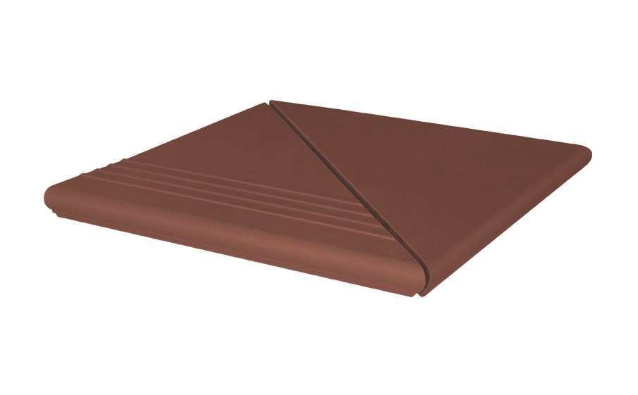 Клинкерная ступень угловая деленная венецианская гладкая King Klinker 03 Natural brown, 330*330*14 мм