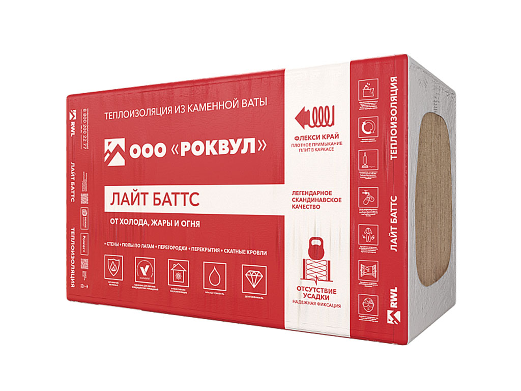 Утеплитель РОКВУЛ ЛАЙТ БАТТС, 5 шт/уп, 1000*600*100 мм