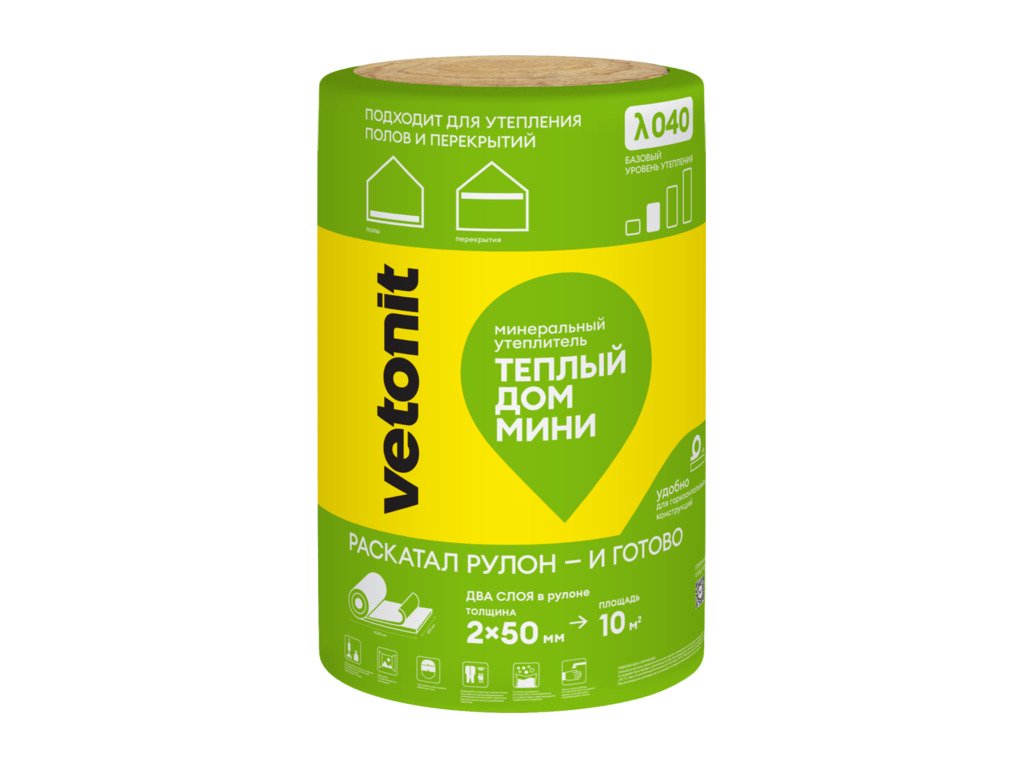 Утеплитель vetonit Теплый дом Твин 8200*610*50 мм, 2 шт/уп, 10 м2/уп