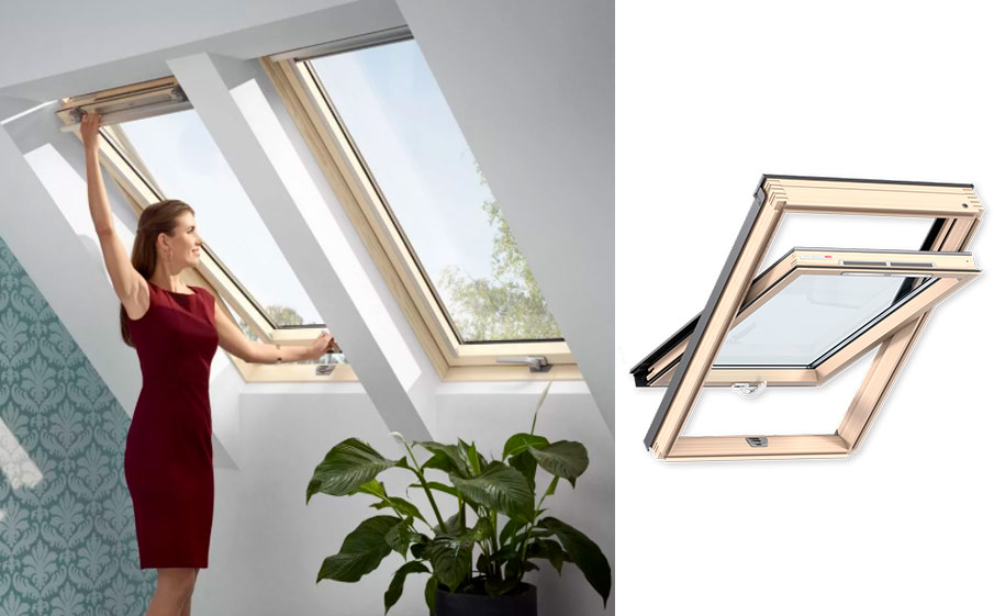 Деревянное мансардное окно VELUX WoodLine Стандарт+ модель GZR 3061B с нижней ручкой двухкамерным стеклопакетом