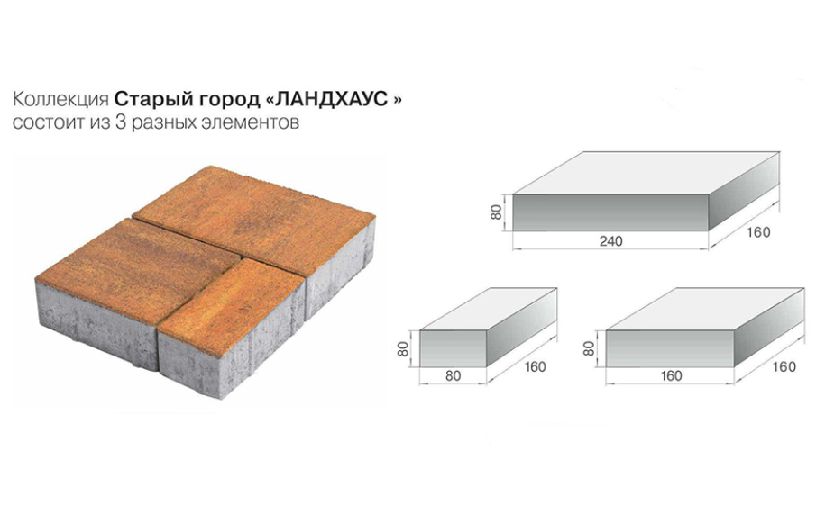 Плитка тротуарная BRAER Старый город Ландхаус Color Mix Рассвет, толщина 60 мм