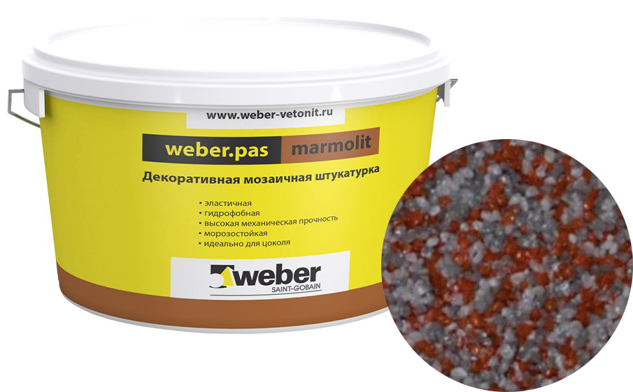 Декоративная мозаичная штукатурка weber.pas marmolit, k22, 25 кг