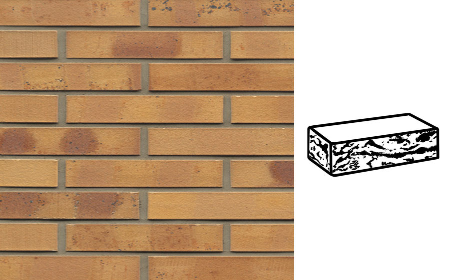 Кирпич клинкерный Muhr 06K Hellbraun-bunt Kohle готик, 290*90*52 мм