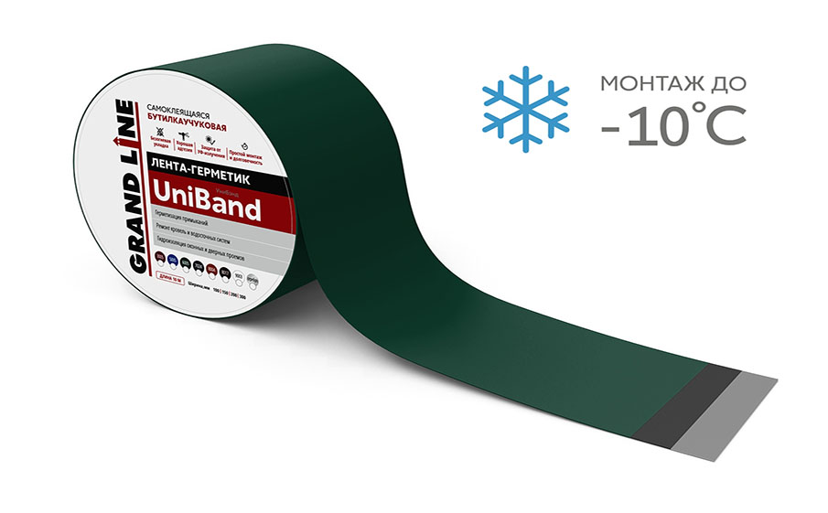 Герметизирующая лента Grand Line UniBand RAL 6005 зеленый, 1000*15 см