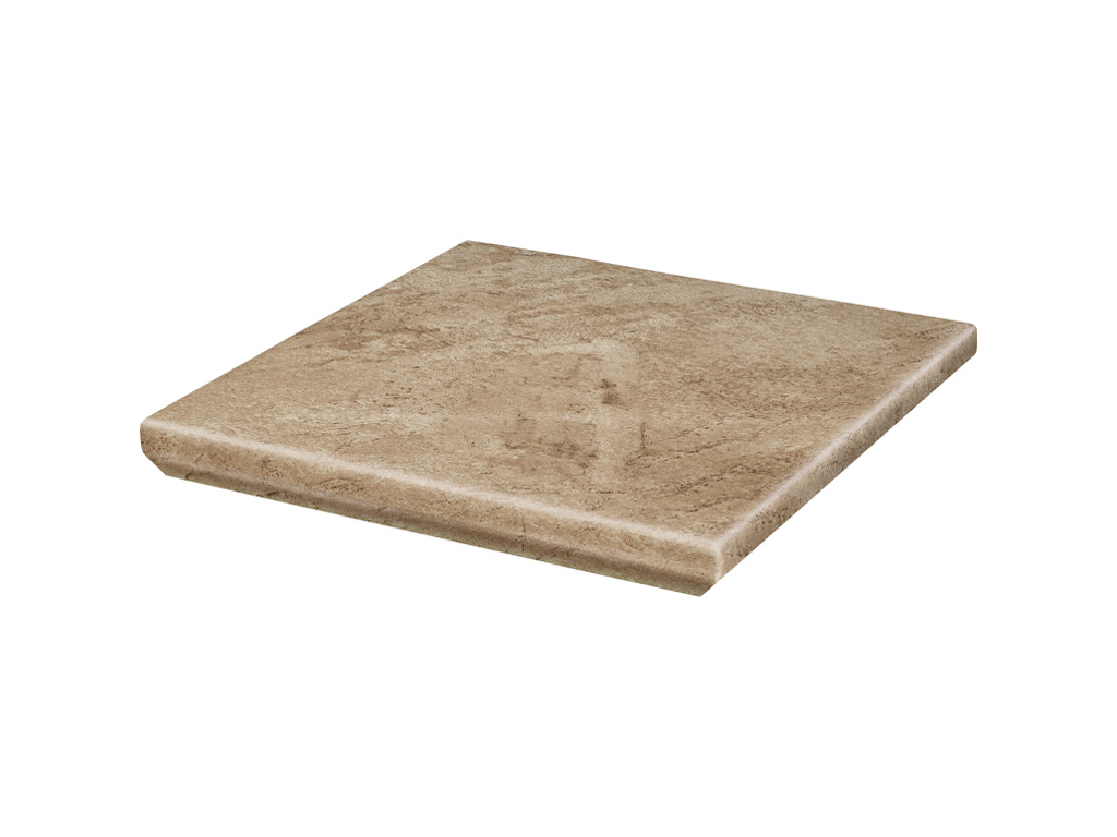 Клинкерная угловая ступень с капиносом Paradyz Mattone Pietra, Beige, 330*330*11 мм