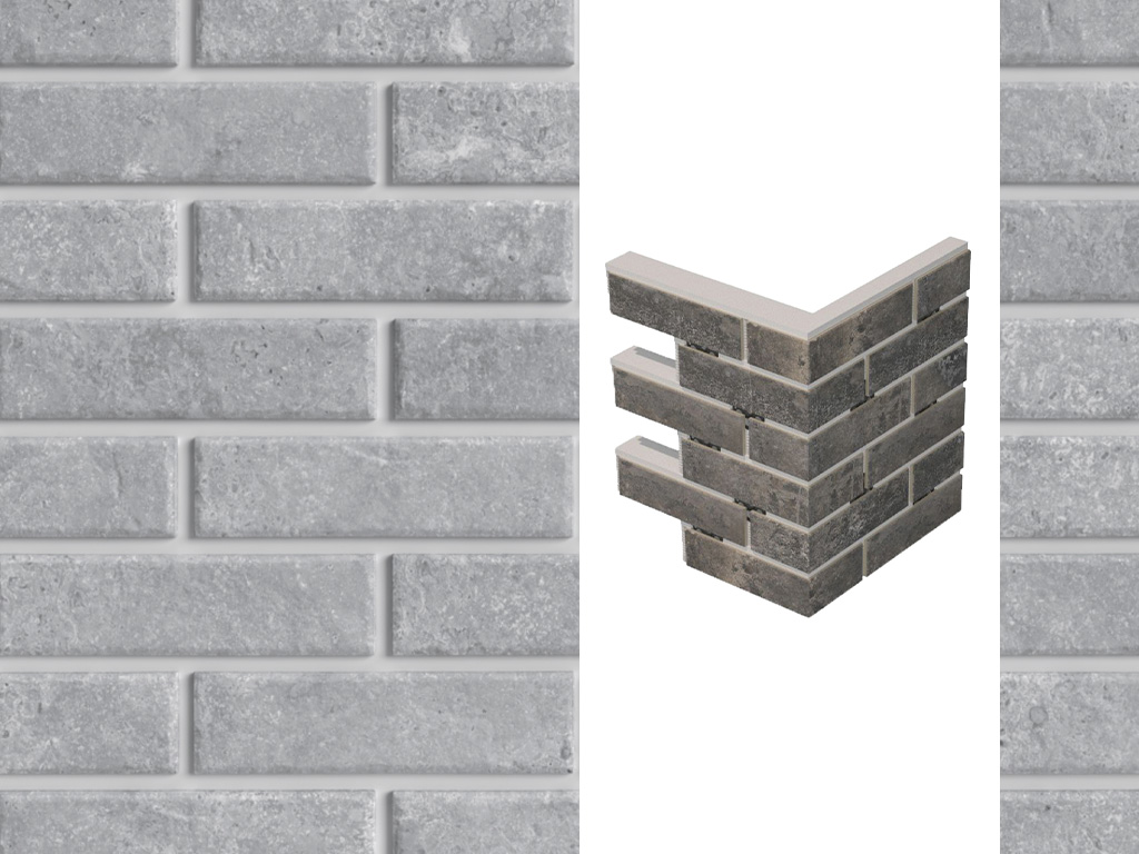 Термопанель для левого оконного откоса ППС с клинкерной плиткой 12 мм BestPoint Exclusive Cement Gray, 374/385*470*80 мм