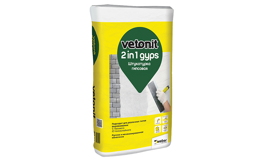 Штукатурка гипсовая weber.vetonit 2 in 1 gyps, 30 кг