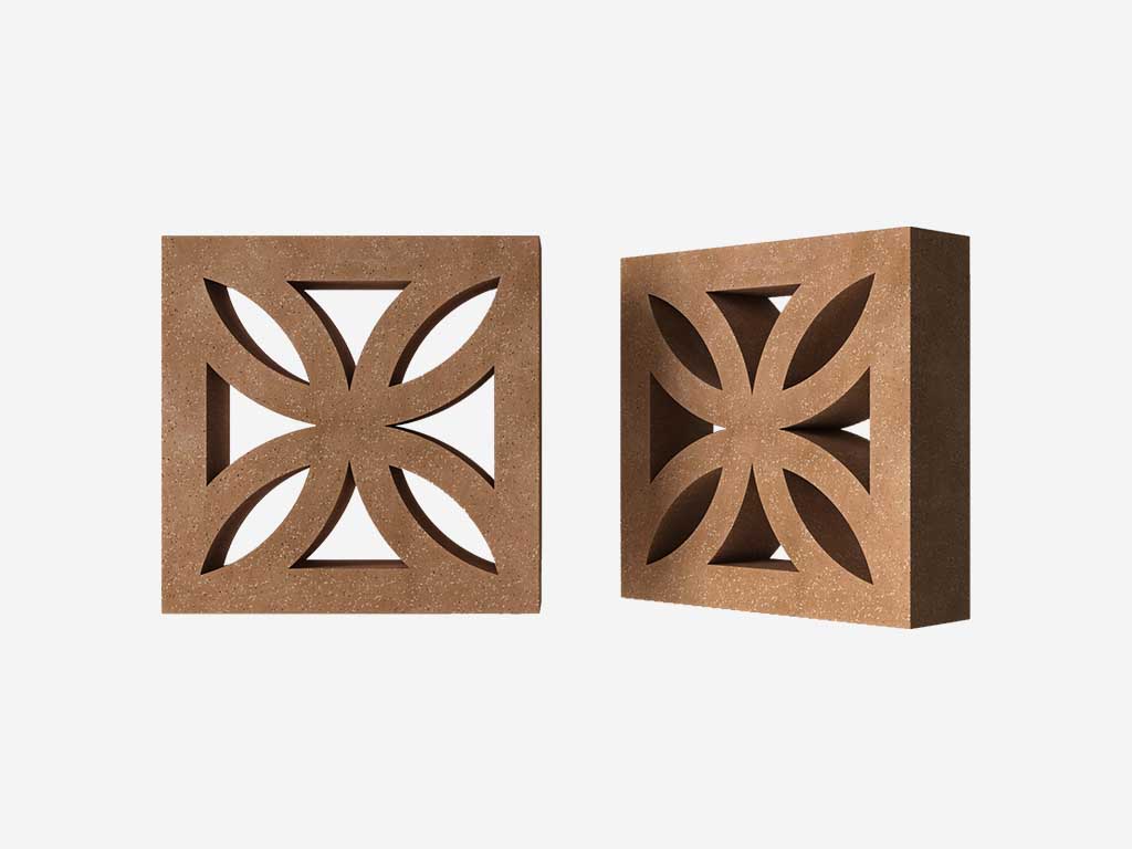 Декоративный бриз-блок Mesterra Кобого / Cobogo 0201, терракотовый, 250*250*70 мм