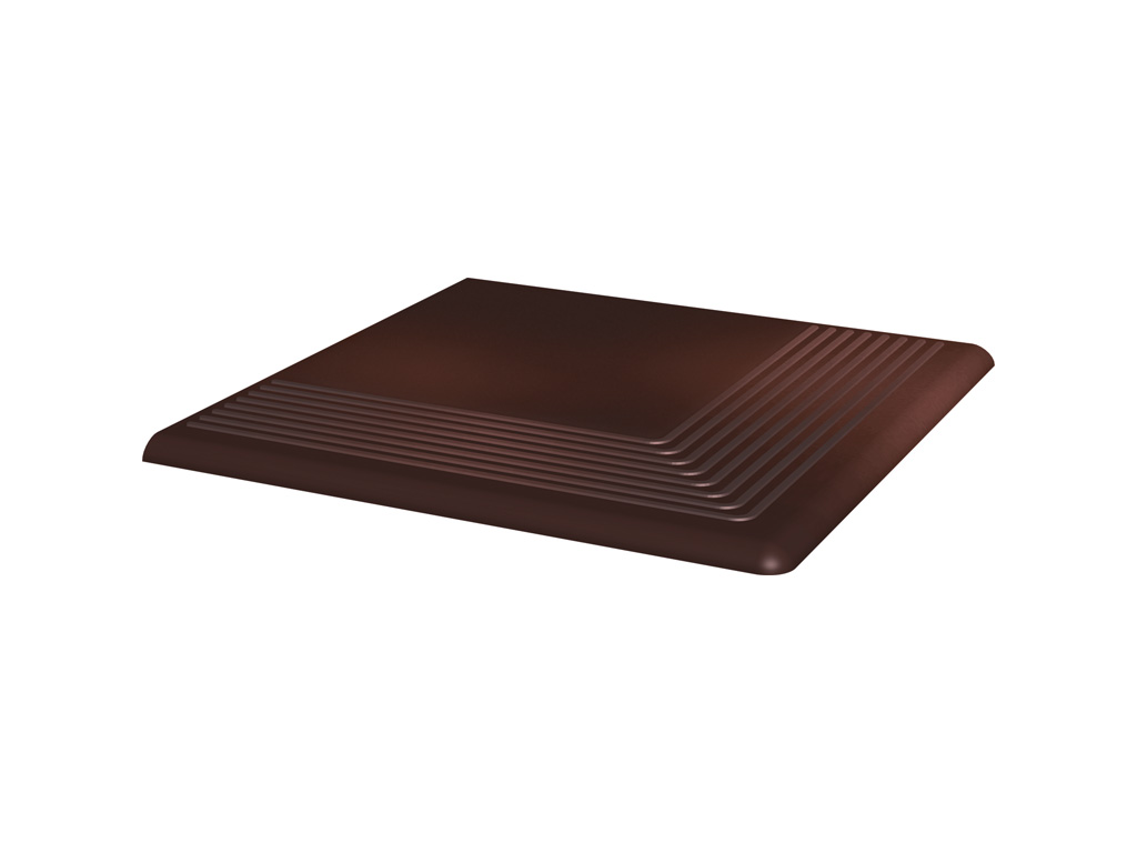 Клинкерная угловая ступень с насечками Paradyz Cloud, Brown гладкая, 300*300*11 мм