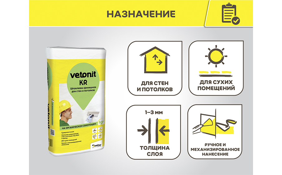 Финишная шпаклевка weber.vetonit KR, белый, 5 кг