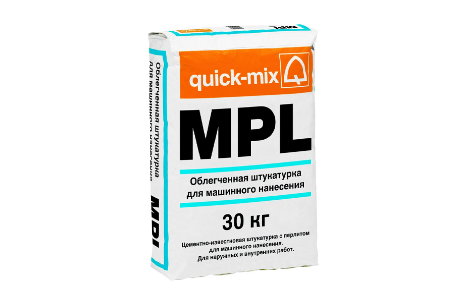 Облегченная штукатурка для машинного нанесения (водооталкивающая) quick-mix MPL wa, 30 кг