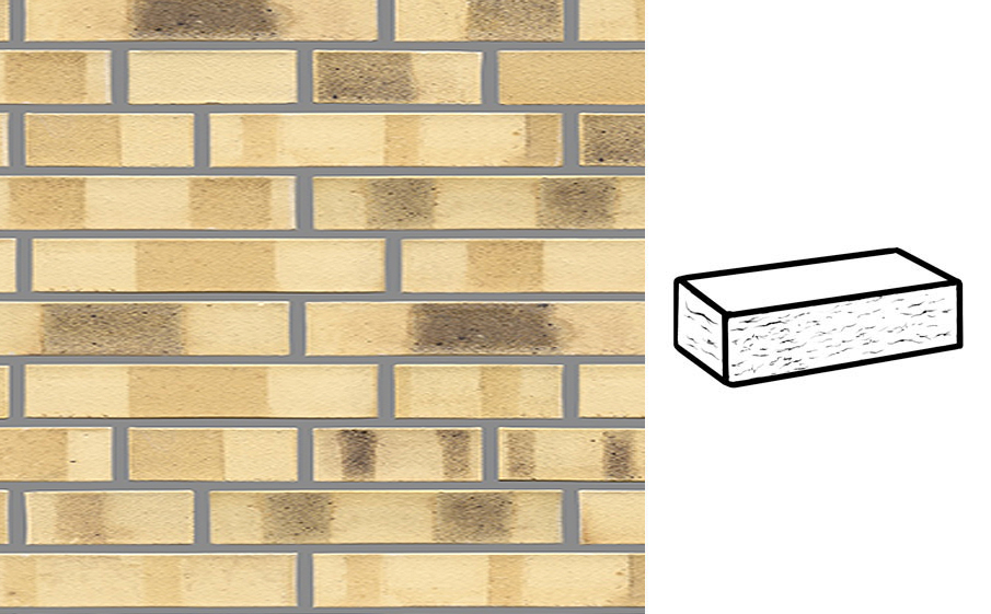 Кирпич клинкерный Muhr 35 KS Creme nuanciert Kohle Spezial рустик, 290*90*52 мм