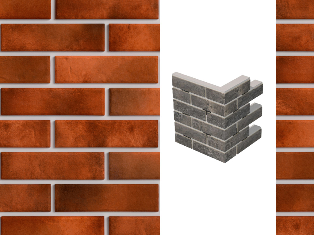 Термопанель для правого оконного откоса ППС с клинкерной плиткой толщиной 12 мм BestPoint Retro Chili, 374/385*470*80 мм