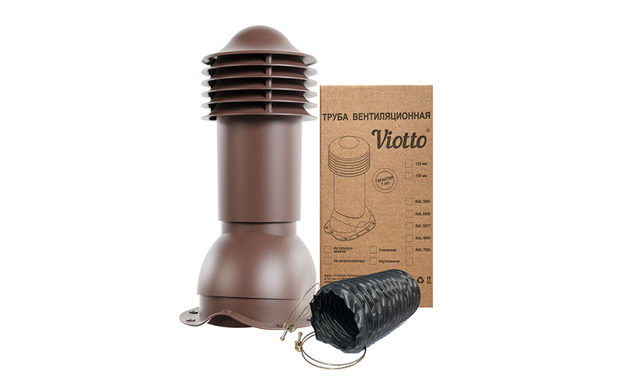Роторная вентиляция Viotto для металлочерепицы Монтеррей d=110 мм утепленная, RAL 9005 черный