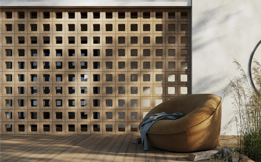 Декоративный бриз-блок Mesterra Кобого / Cobogo 0401, терракотовый, 250*250*50 мм