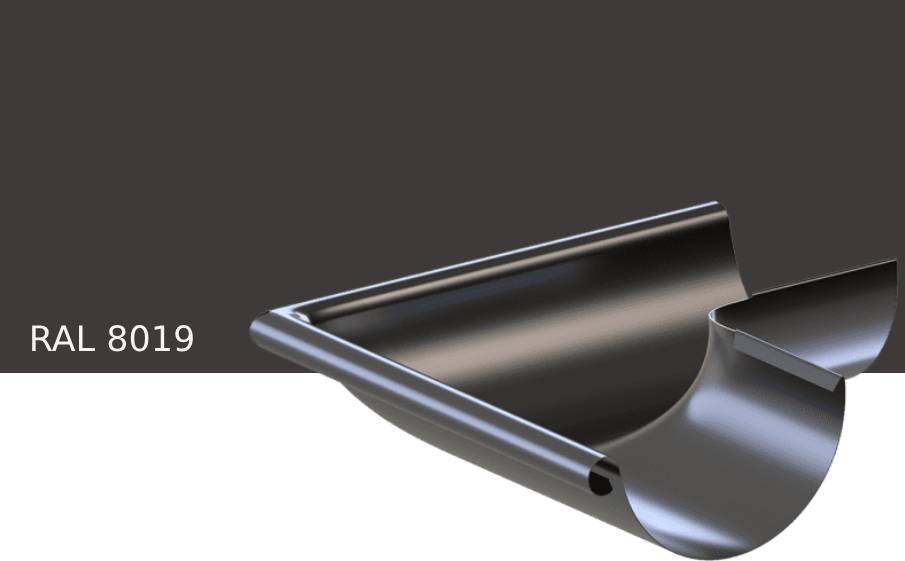 Угол желоба внешний KROP STAL 90 градусов для системы D 150/100 мм, RAL 8019