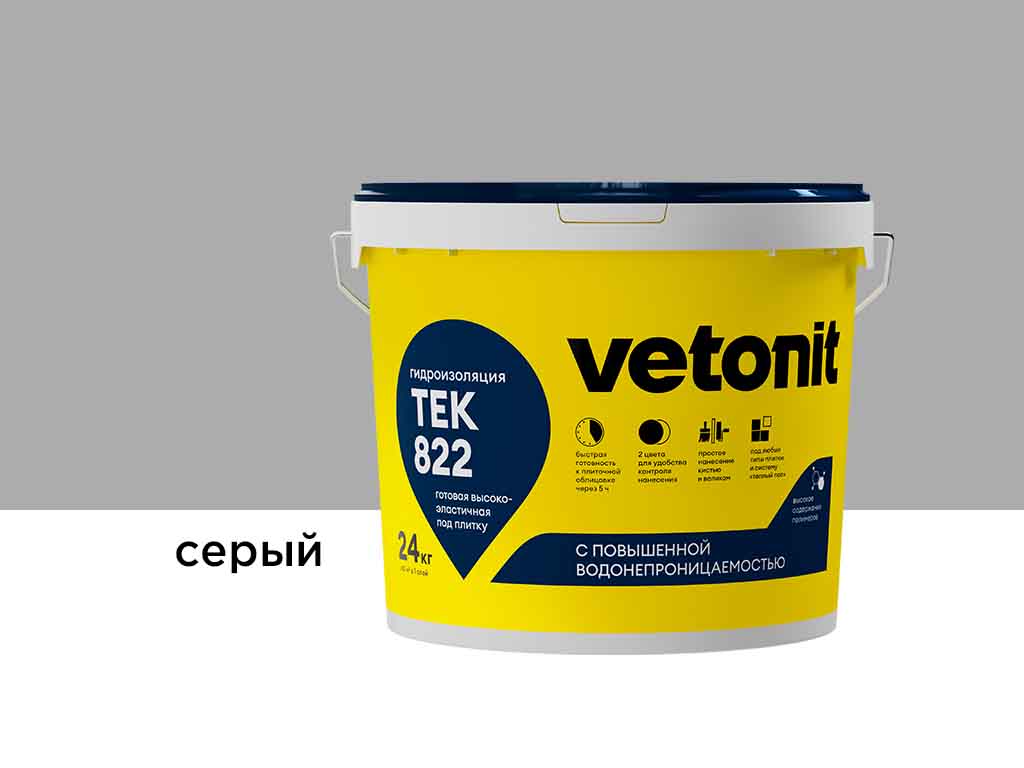 Полимерная мастика vetonit тек 822, серый, 24 кг