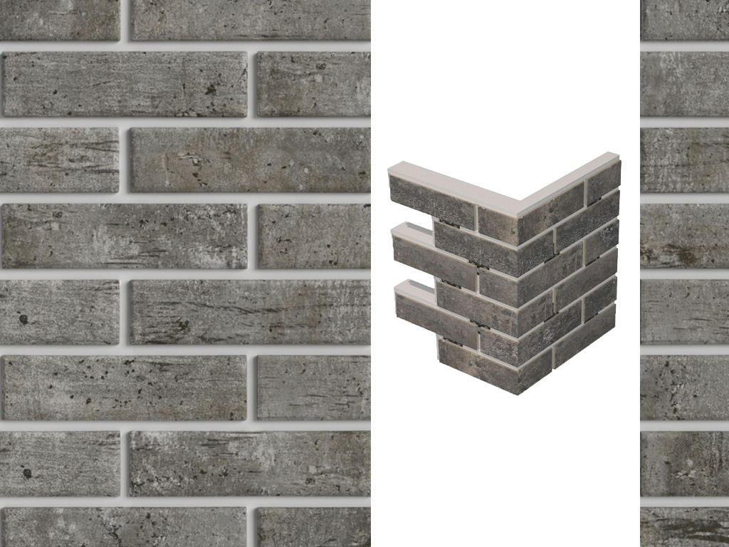 Термопанель для левого оконного откоса ППС с клинкерной плиткой 12 мм BestPoint Exclusive Cement Dark, 374/385*470*100 мм