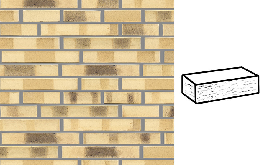 Кирпич клинкерный Muhr 35 KS Creme nuanciert Kohle Spezial рустик, 290*90*40 мм