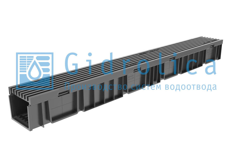 Комплект Gidrolica Light лоток водоотводный ЛВ -10.11,5.9,5 - пластиковый с решеткой РВ- 10.11.50 пластиковой ячеистой, кл. B125