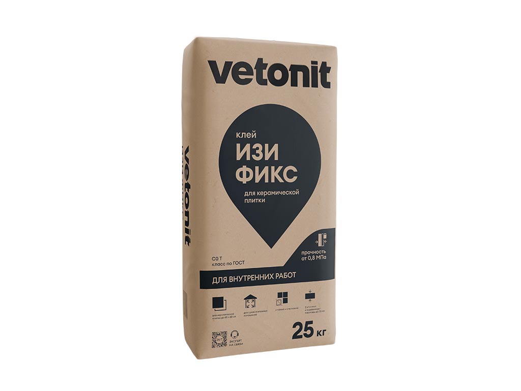 Цементный клей для плитки vetonit изи фикс (легкая фиксация) 25 кг