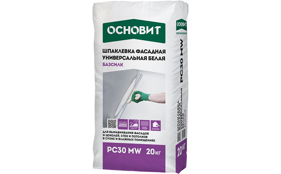Фасадная шпаклевка Основит БАЗСИЛК  PC30 MW (ранее серия Т-30) белая 20 кг