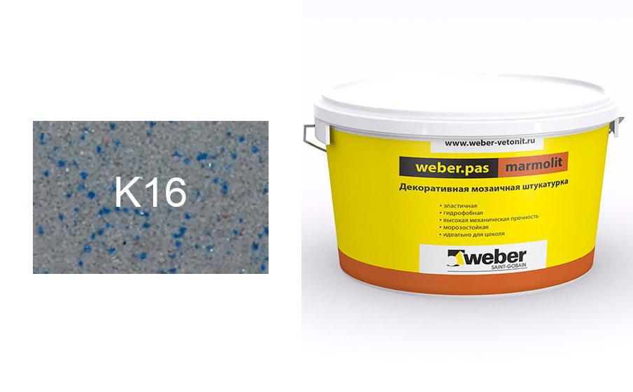 Декоративная мозаичная штукатурка weber.pas marmolit k16 С, 25 кг