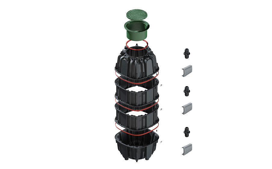Колодец пластиковый с крышкой люка универсальный AQUASTOK, H2300-2500 мм
