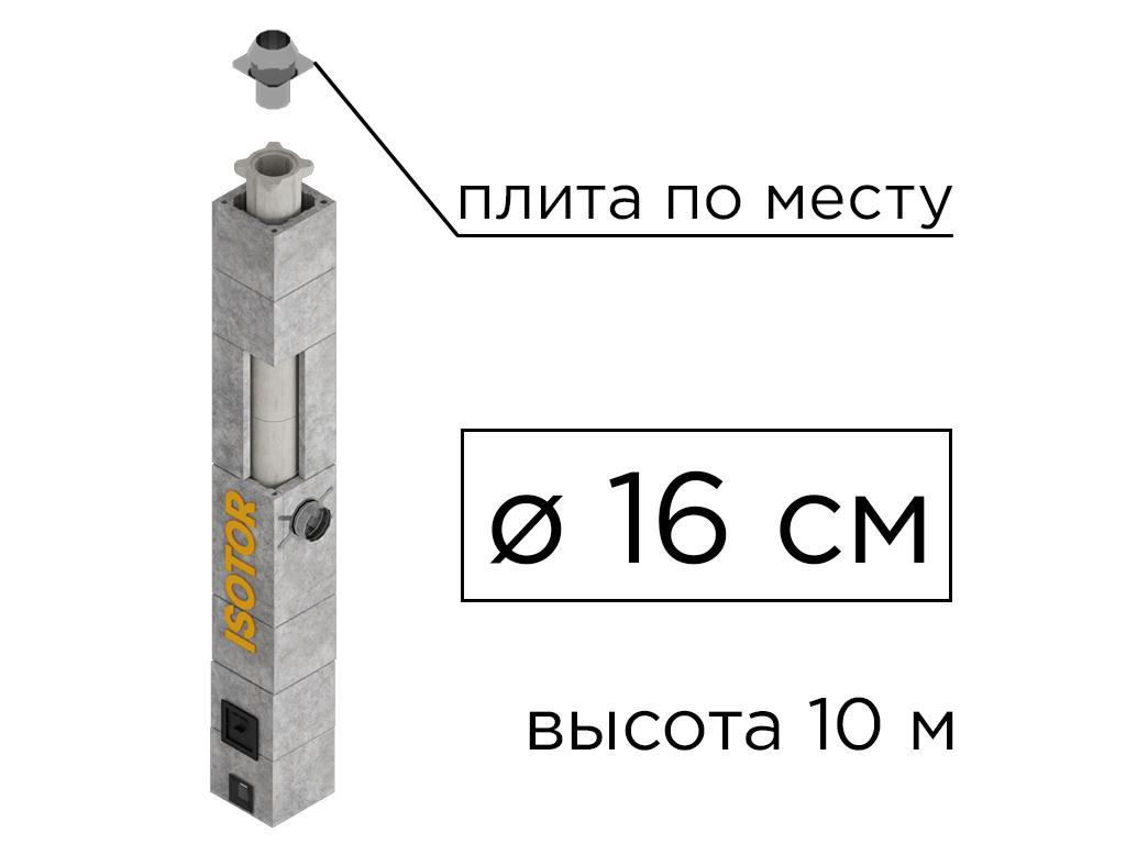 Дымоходная система ISOTOR 16 верхний комплект плита по месту, D 160 мм, высота 10 м