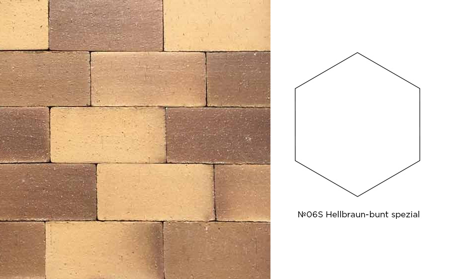Клинкерная брусчатка Muhr №06S Hellbraun-bunt Spezial, гексагон 200*52 мм