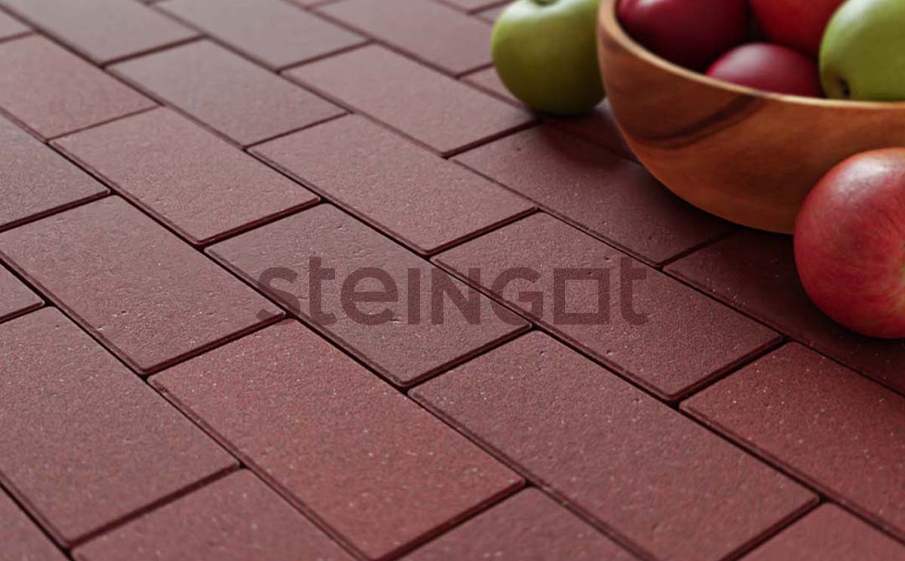 Плитка тротуарная Steingot Моноцвет, Прямоугольник, фаска 1,5*1,5, темно-красный, 200*100*40 мм