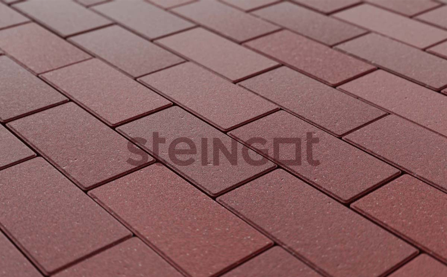 Плитка тротуарная Steingot Моноцвет, Прямоугольник, фаска 1,5*1,5, темно-красный, 200*100*60 мм