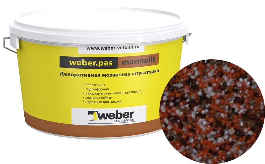 Декоративная мозаичная штукатурка weber.pas marmolit, k21, 25 кг