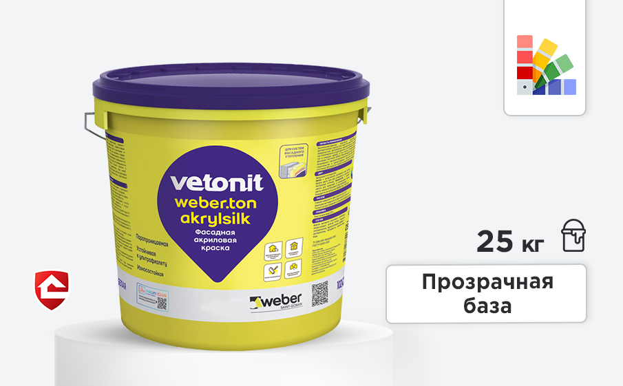 Фасадная акриловая краска weber.ton akrylsilk, прозрачная база, 25 кг
