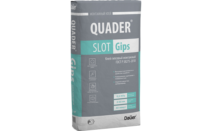 Клей гипсовый монтажный Dauer QUADER SLOT Gips, 30 кг