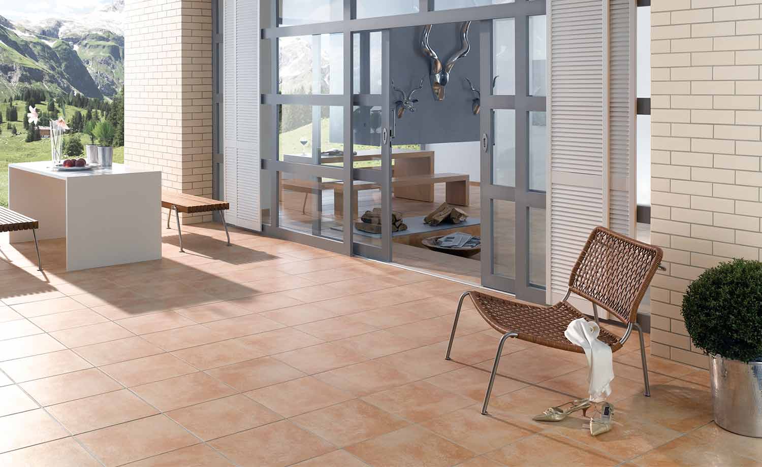 Клинкерная крупноформатная напольная плитка Stroeher Keraplatte Roccia X 927 rosenglut 594х294х10 мм